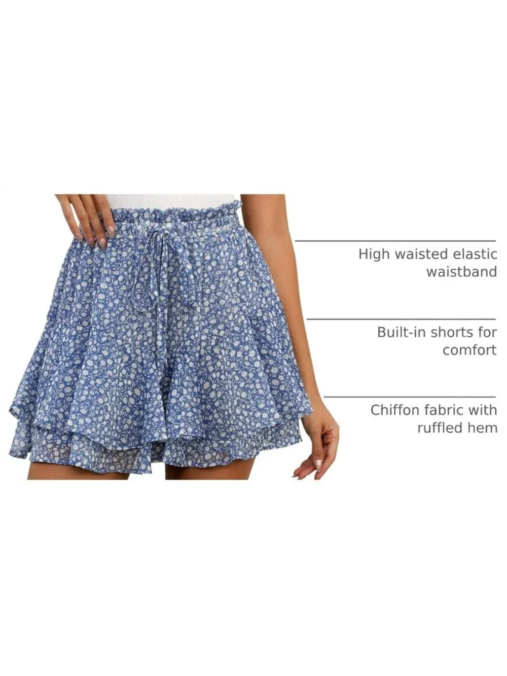 Summer Casual Ruffle Chiffon Skorts for Women | Boho Mini Skirts & Shorts